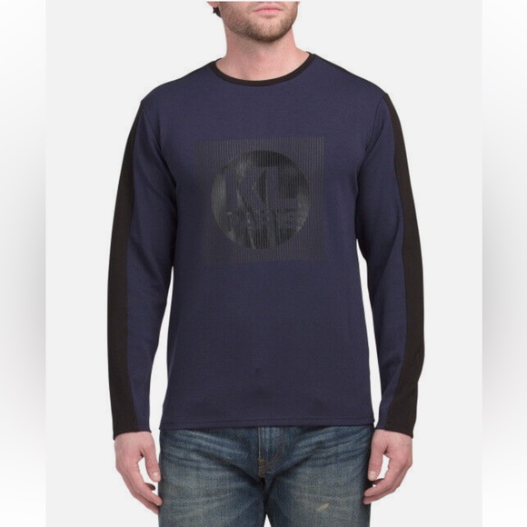 Karl Lagerfeld Paris Logo Knit Top Sweater Navy & Black Size Medium.